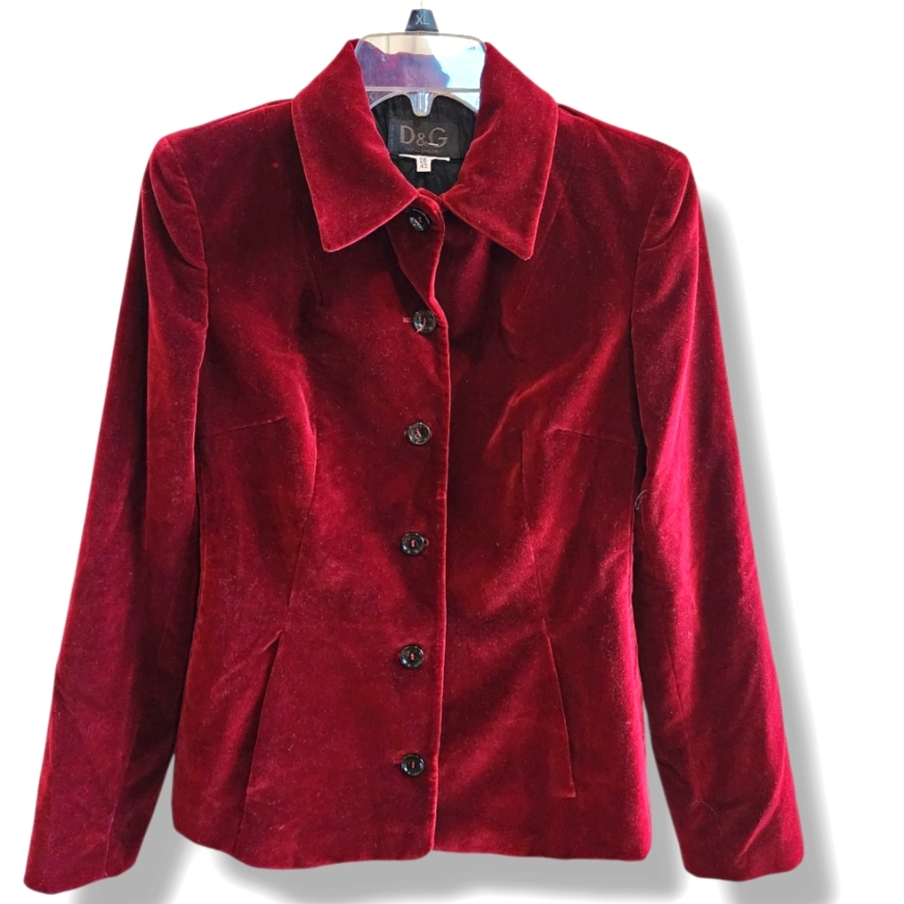 D&G Dolce & Gabbana Women's Velvet Blazer Jacket - Rich Burgundy S
